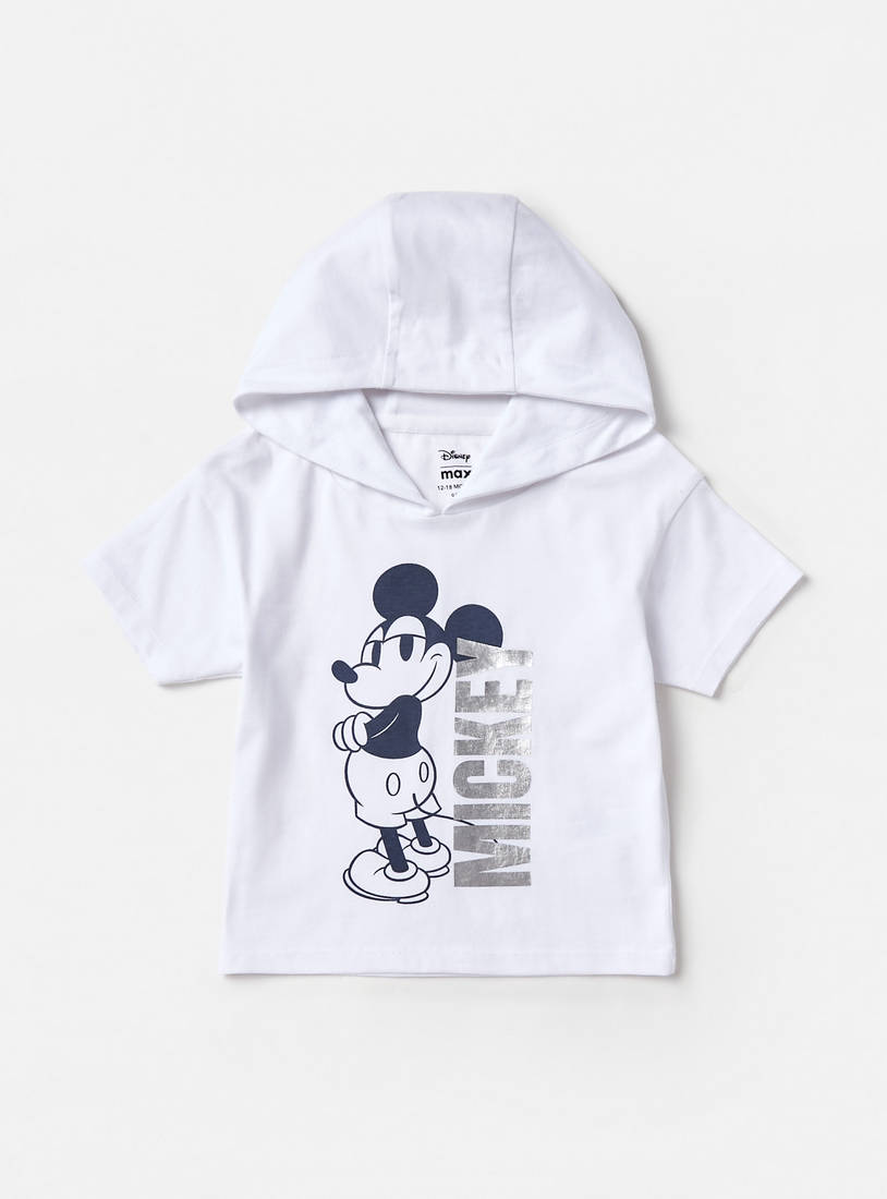 Mickey Mouse Print Hooded T-shirt and Shorts Set-Sets & Outfits-image-1