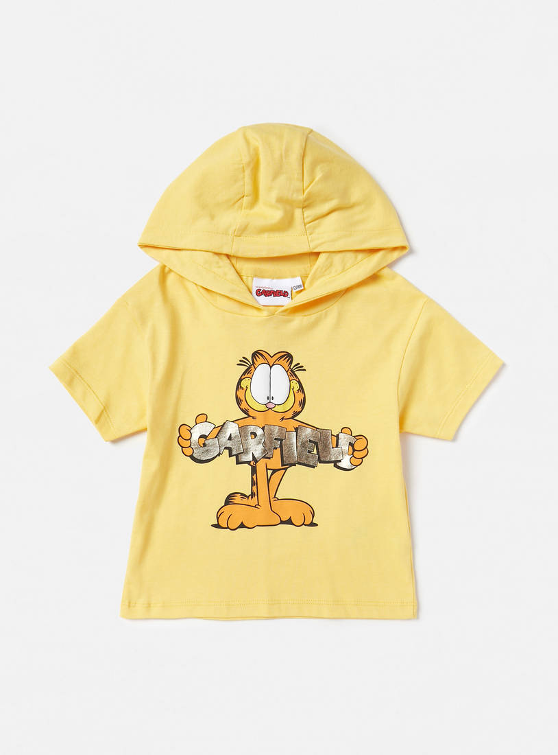Garfield Print Hooded T-shirt and Shorts Set-Sets & Outfits-image-1