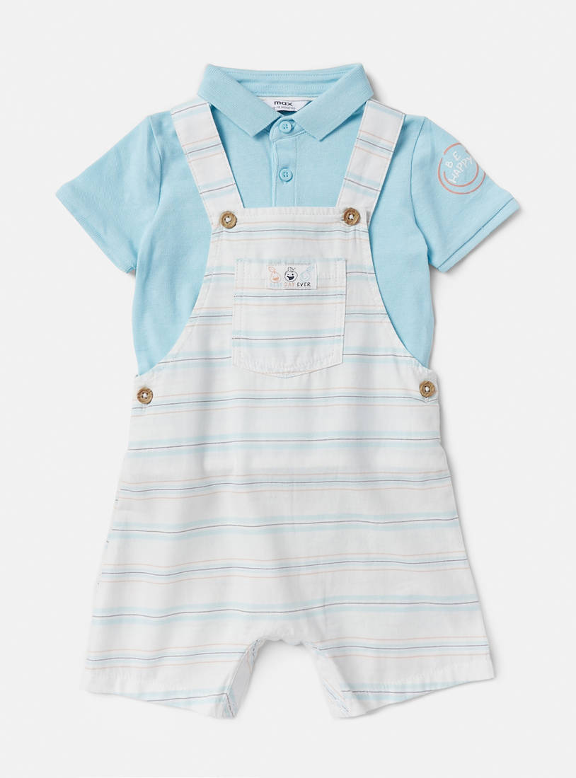 Striped Dungaree and Polo T-shirt Set-Sets & Outfits-image-0