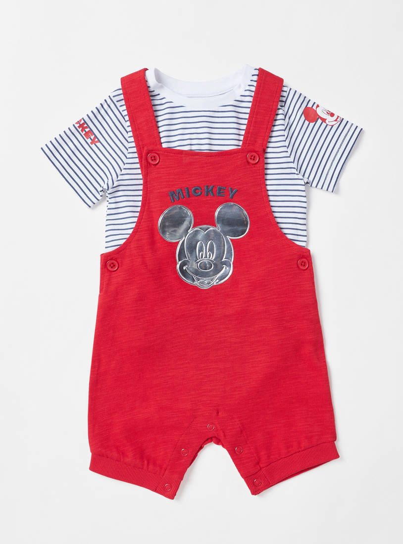 Mickey Mouse Print Dungaree and T-shirt Set-Sets & Outfits-image-0