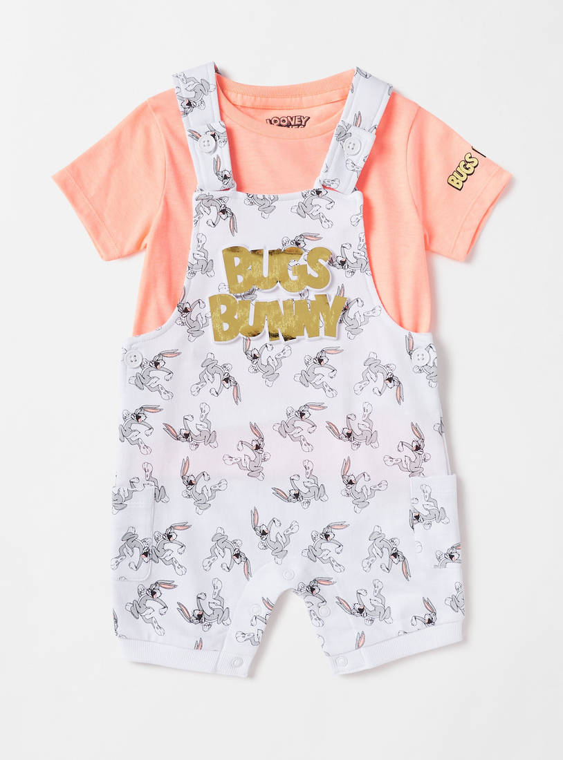 Bugs Bunny Print T-shirt and Dungaree Set-Sets & Outfits-image-0