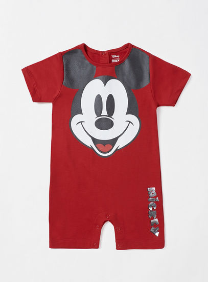 Mickey Mouse Print Romper and Cap Set-Rompers-image-1