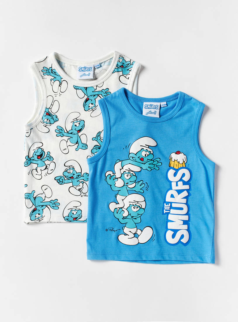 Pack of 2 - Smurfs Graphic Print Sleeveless T-shirt-Tops & T-shirts-image-0