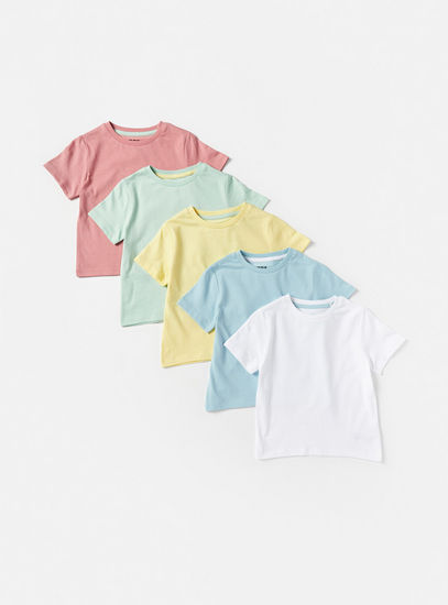 Set of 5 - Solid Round Neck T-shirt with Short Sleeves
