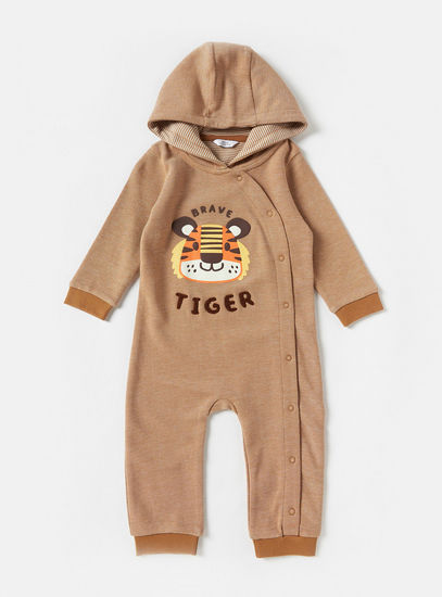 Tiger Pique Textured Romper with Hood and Long Sleeves