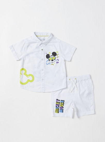 Mickey Mouse Print Shirt and Shorts Set-Sets & Outfits-image-0