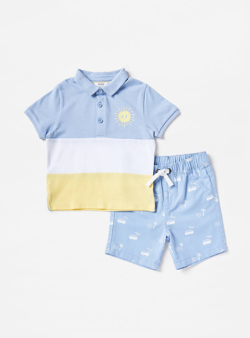 Printed Polo T-shirt and Shorts Set-Sets & Outfits-image-0