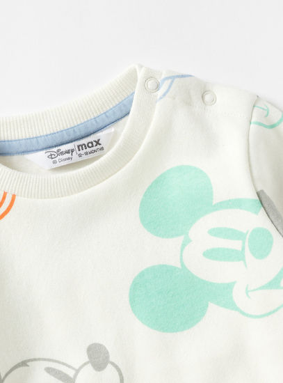 All-Over Mickey Mouse Print Crew Neck Sweatshirt with Long Sleeves-Hoodies & Sweatshirts-image-1