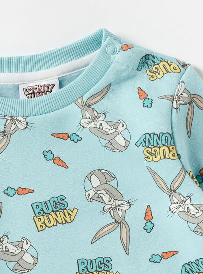 All-Over Bugs Bunny Print Sweatshirt with Button Closure and Long Sleeves