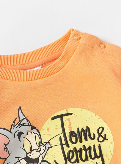 Tom and Jerry Print Crew Neck Sweatshirt with Long Sleeves