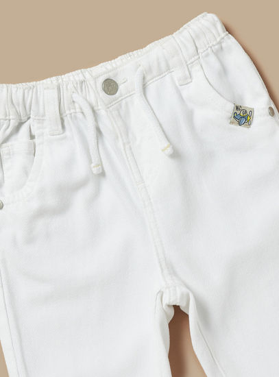 Plain Twill Denim Pants with Drawstring Closure-Trousers-image-1