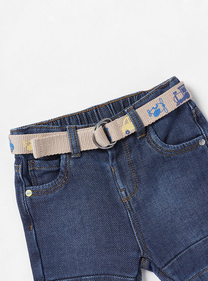 Textured Denim Shorts with Belt-Shorts-image-1