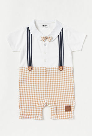 Checked Romper with Bow and Suspender Detail