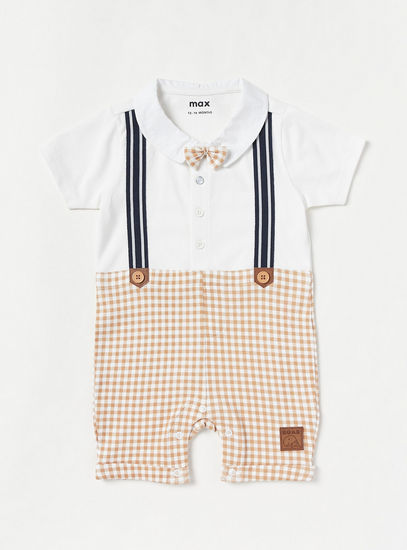 Checked Romper with Bow and Suspender Detail