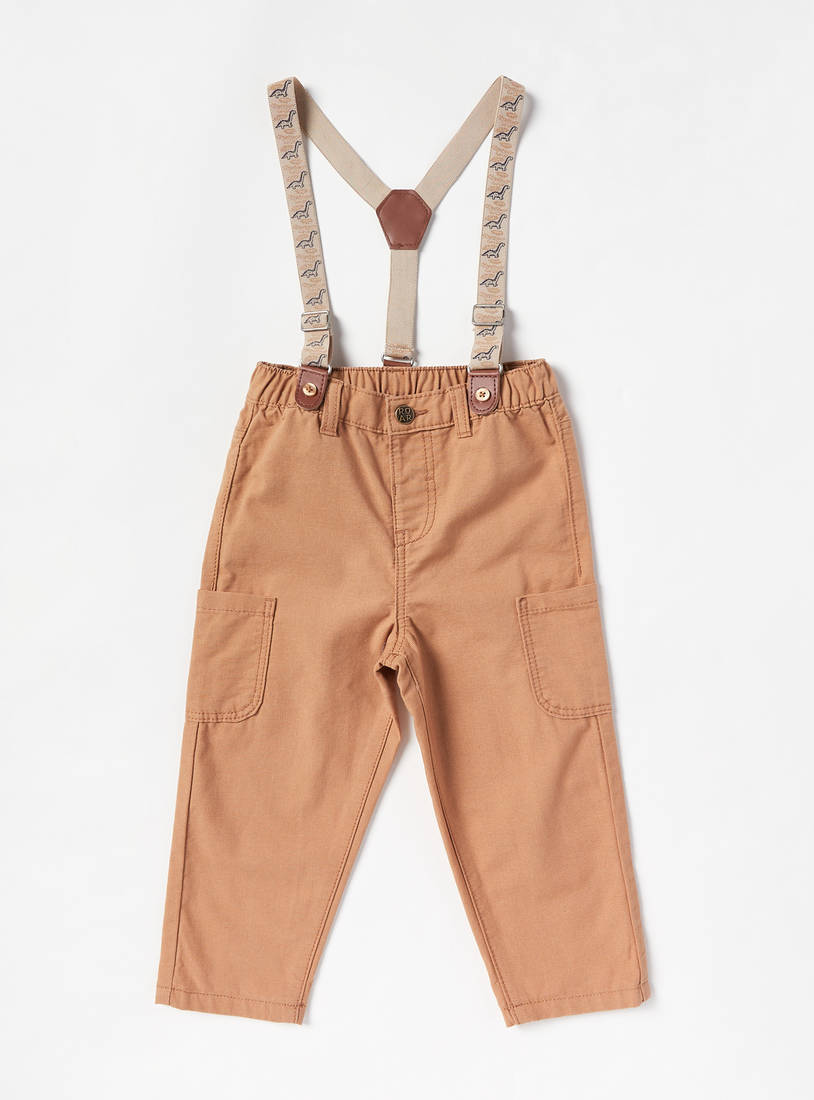 Plain Full Length Pants with Suspenders-Trousers-image-0