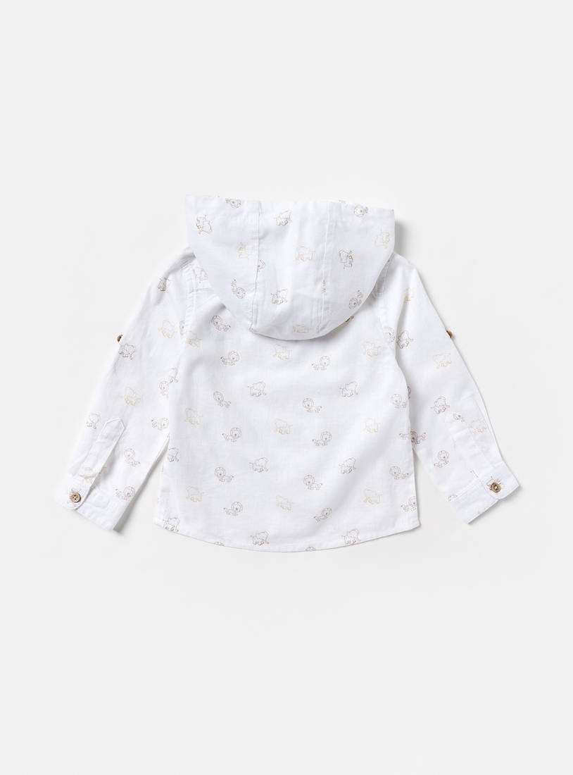 All-Over Print Linen Shirt with Hood and Kangaroo Pocket-Shirts-image-1