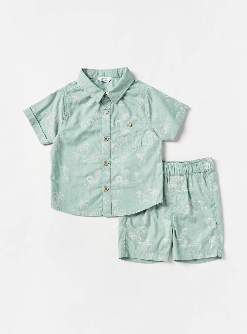 Palm Print Shirt and Shorts Set-Sets & Outfits-image-0