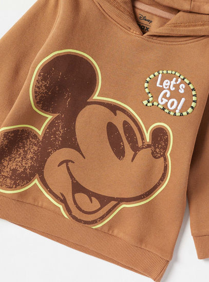 Mickey Mouse Print Hooded Sweatshirt with Long Sleeves