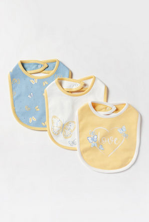 Set of 3 - Butterfly Print Bib with Snap Button Closure