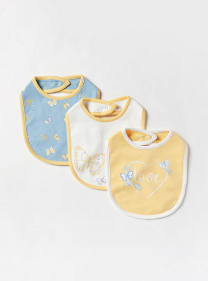Set of 3 - Butterfly Print Bib with Snap Button Closure-Sets & Outfits-image-0