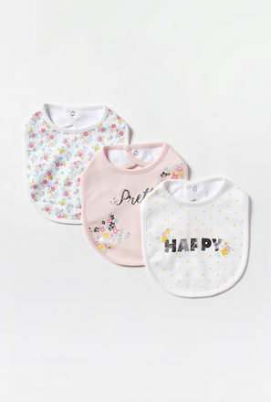 Set of 3 - Floral Print Bib with Snap Button Closure
