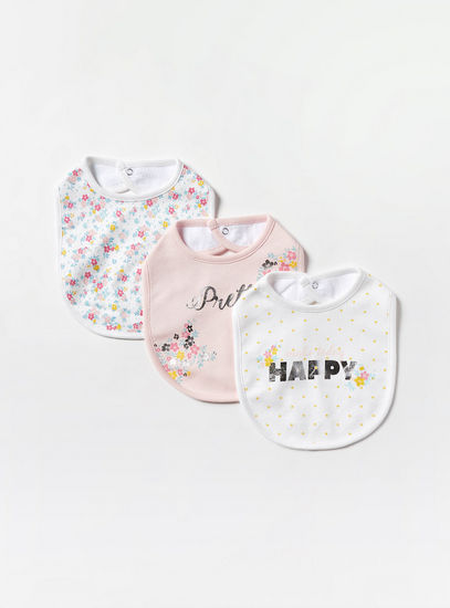 Set of 3 - Floral Print Bib with Snap Button Closure-Sets & Outfits-image-0