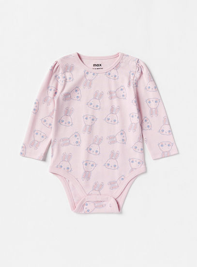 Set of 3 - Bunny Print Long Sleeves Bodysuit with Round Neck-Jumpsuits-image-1