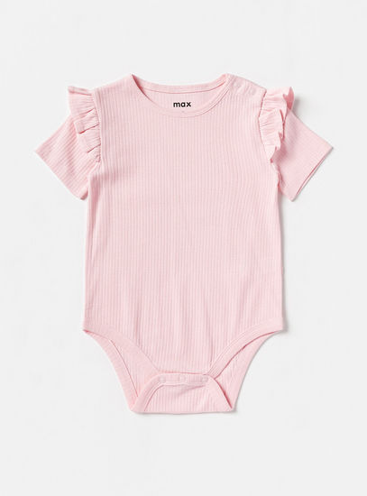 Set of 3 - Ribbed Short Sleeves Bodysuit with Ruffle Detail and Round Neck-Sets & Outfits-image-1