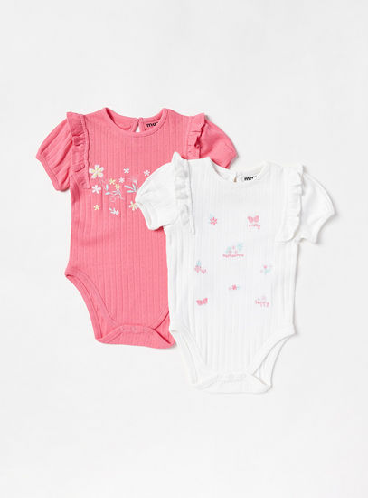 Pack of 2 - Embroidered Bodysuit with Ruffle Detail