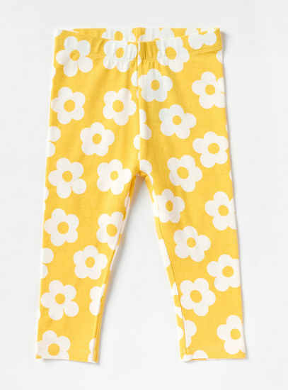 All Over Floral Print Leggings with Elasticised Waistband-Leggings & Jeggings-image-0