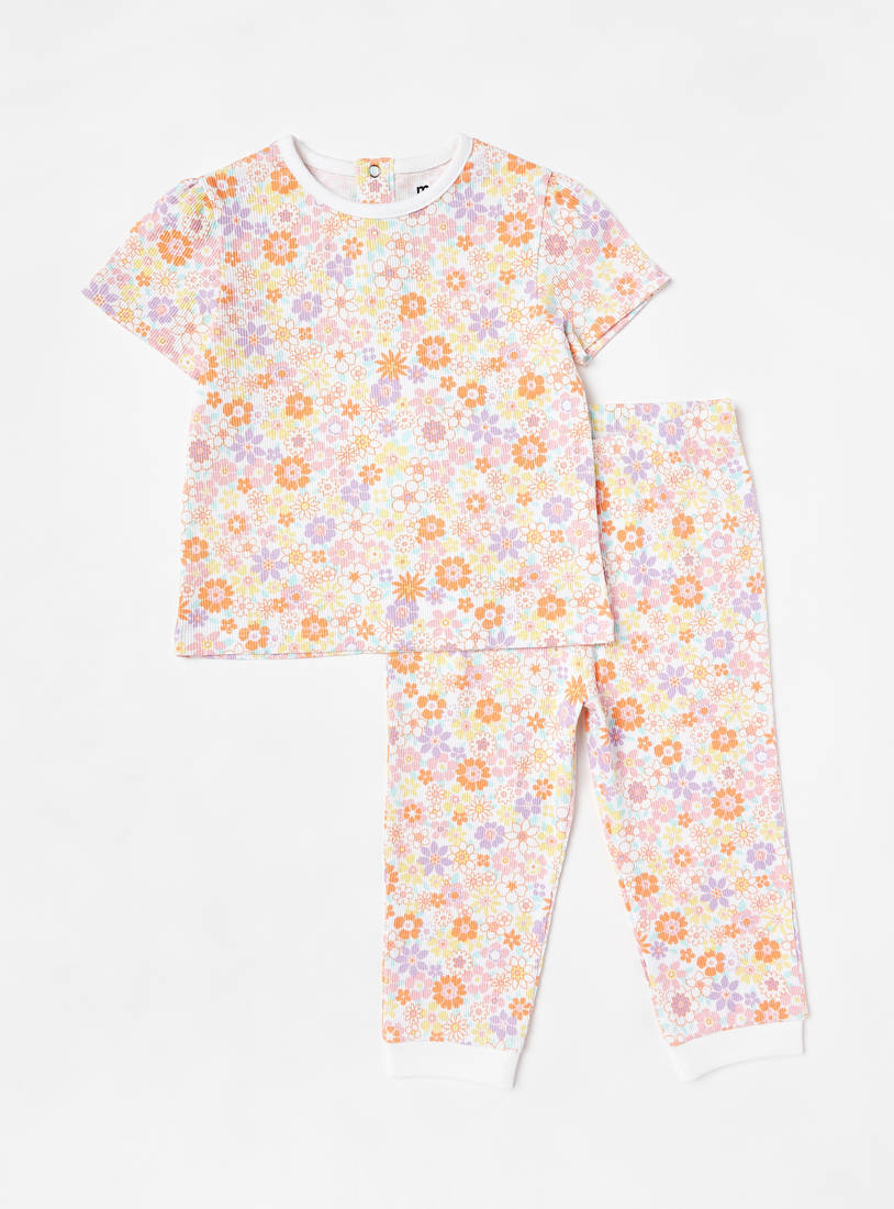 All-Over Floral Print Cotton T-shirt and Pyjama Set-Pyjama Sets-image-0