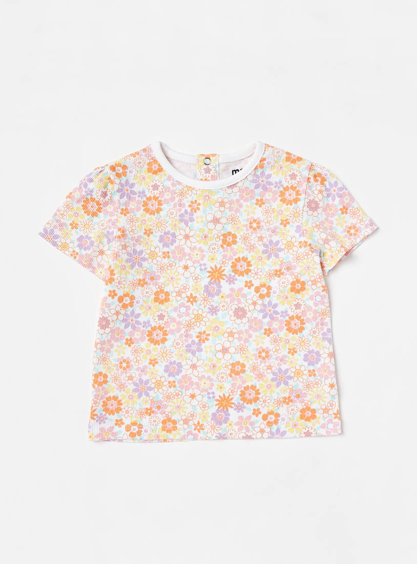 All-Over Floral Print Cotton T-shirt and Pyjama Set-Pyjama Sets-image-1