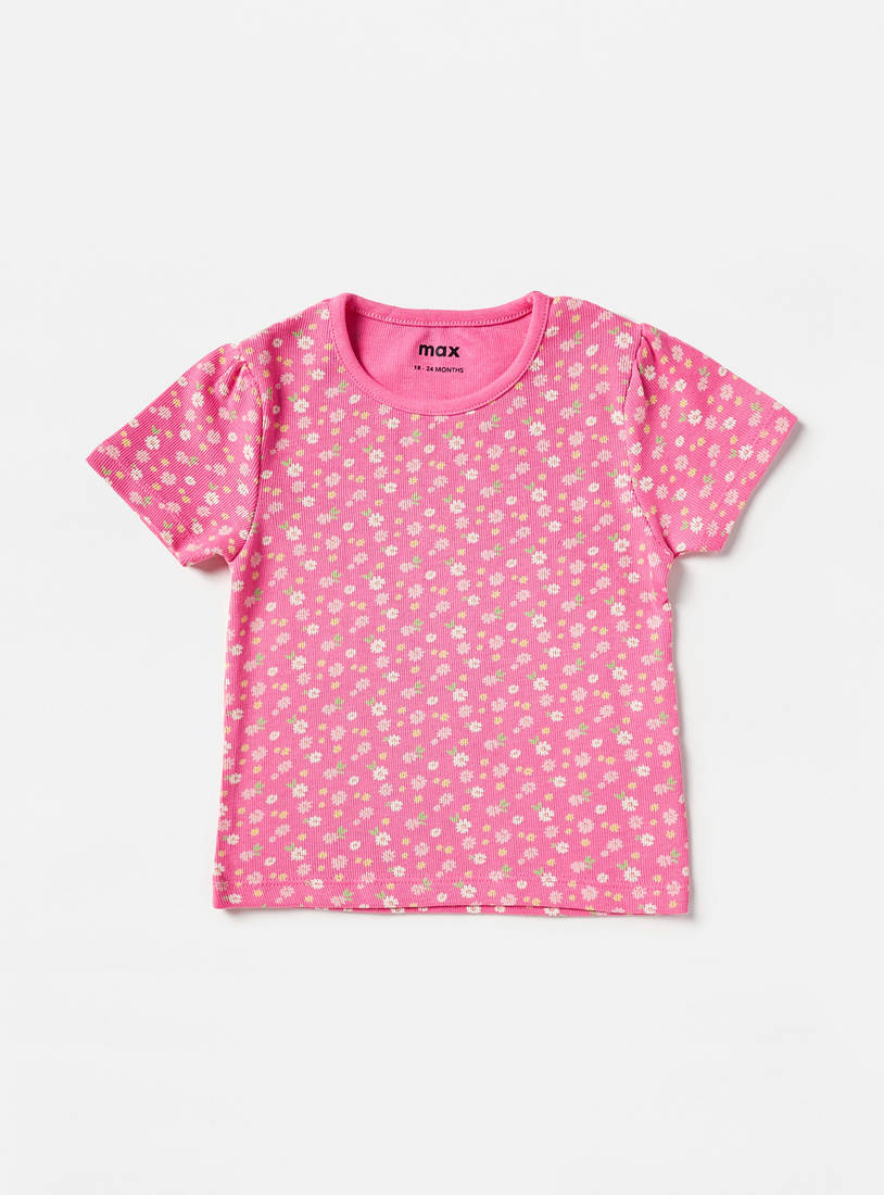 All-Over Floral Print T-shirt and Pyjama Set-Pyjama Sets-image-1