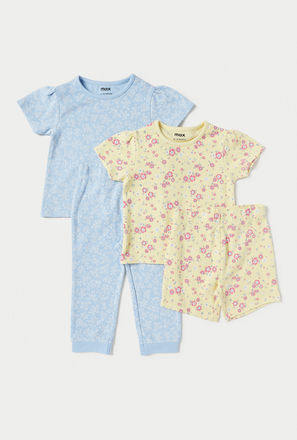 All-Over Floral Print 4-Piece Pyjama Set-mxkids-babygirlzerototwoyrs-clothing-nightwear-sets-1