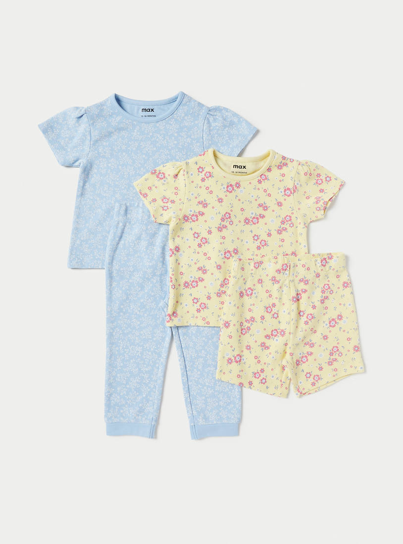 All-Over Floral Print 4-Piece Pyjama Set-Pyjama Sets-image-0