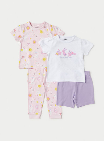 Bunny Print 4-Piece Better Cotton Pyjama Set-Pyjama Sets-image-0