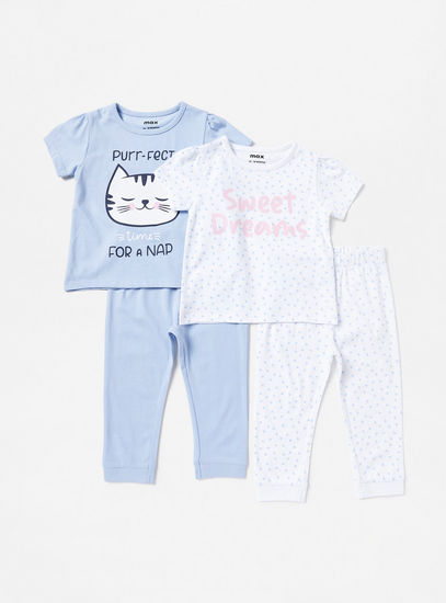 Pack of 2 - Printed Cotton Pyjama Set-Pyjama Sets-image-0