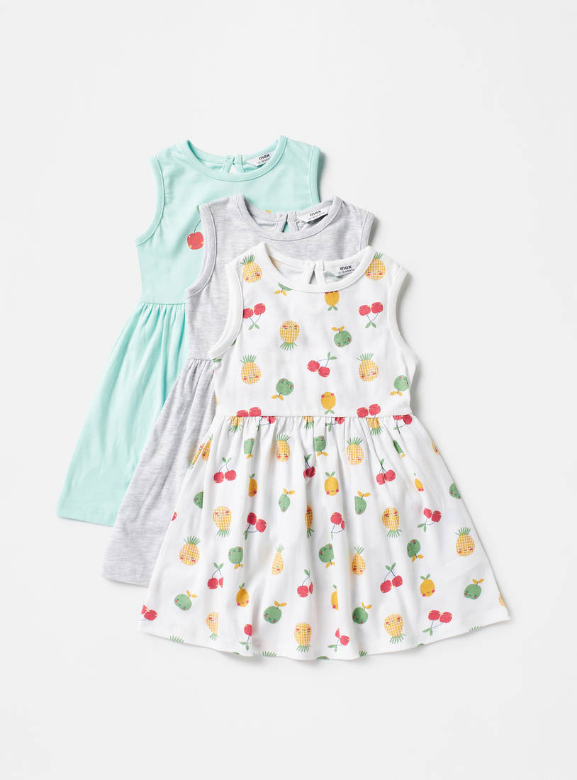 Pack of 3 - Fruits Print Sleeveless A-line Dress-Casual Dresses-image-0