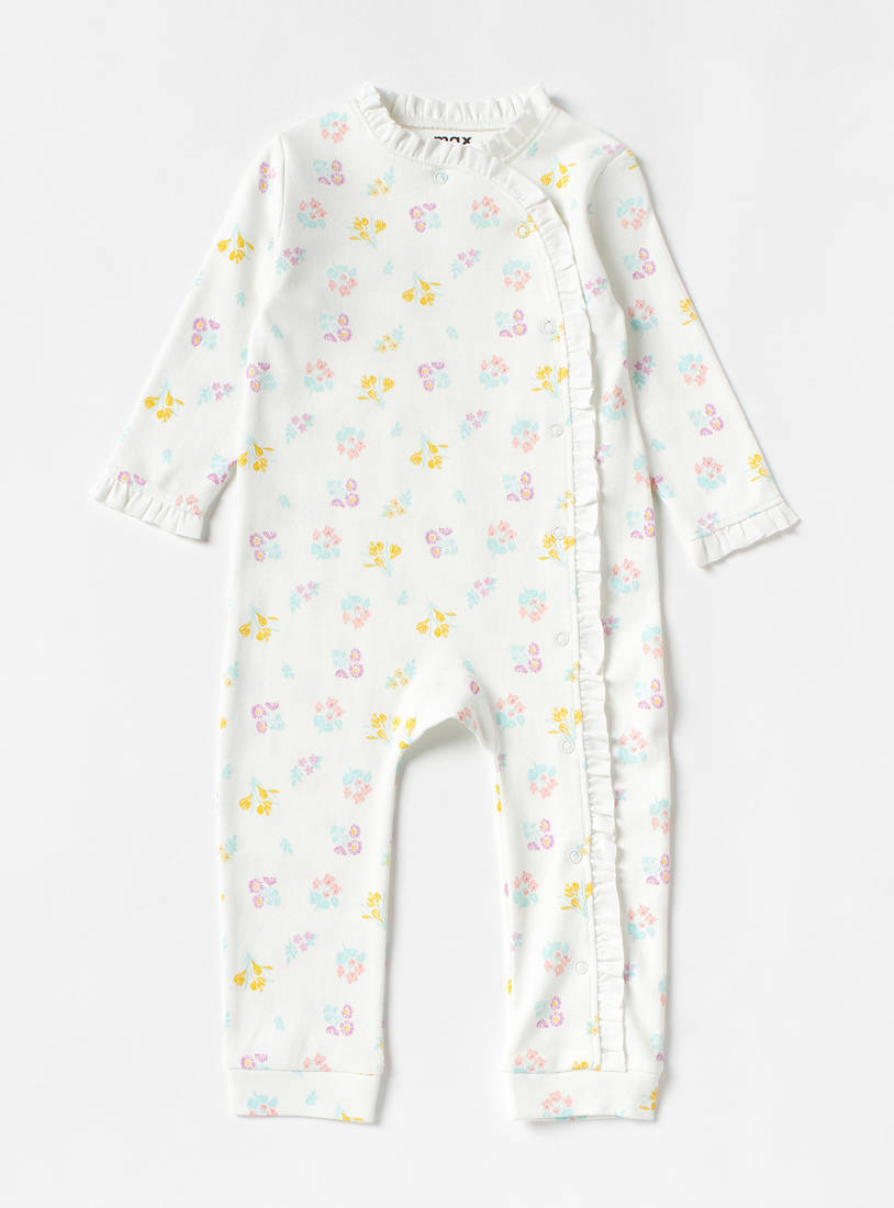 All-Over Floral Print Romper with Long Sleeves-Sleepsuits-image-0