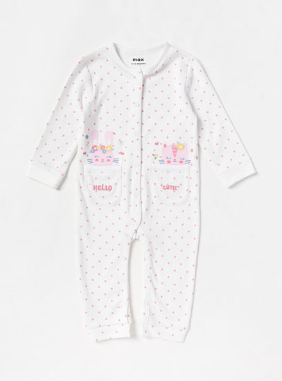 Polka Dot Print Sleepsuit with Button Closure