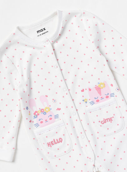 Polka Dot Print Sleepsuit with Button Closure