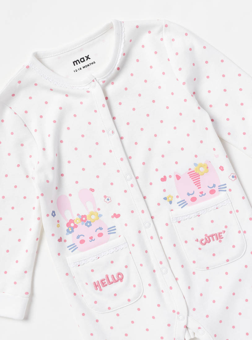 Polka Dot Print Sleepsuit with Button Closure-Sleepsuits-image-1
