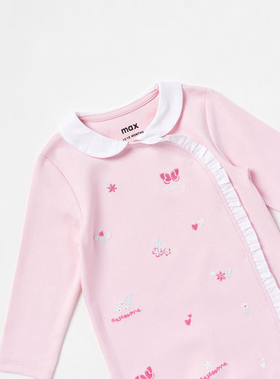 Butterfly Embroidered Sleepsuit with Ruffle Detail