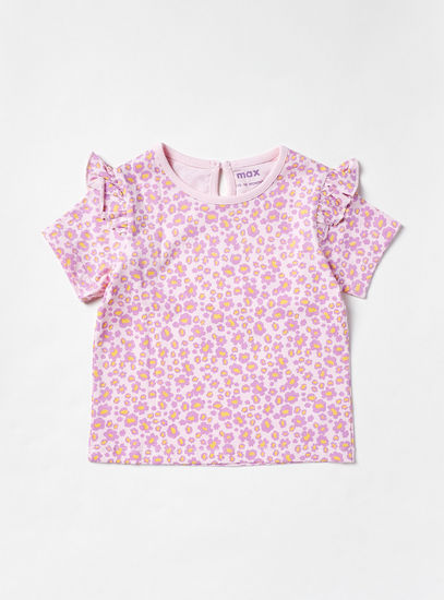 All-Over Floral Print Frill Detail T-shirt