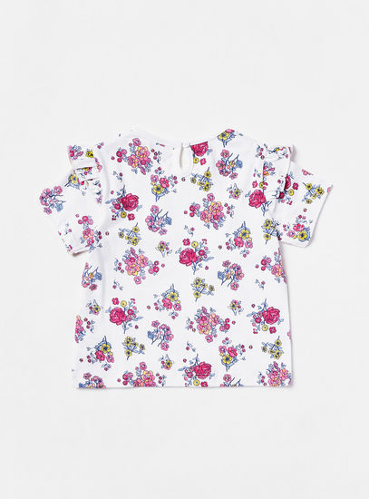 All-Over Floral Print Frill Detail T-shirt