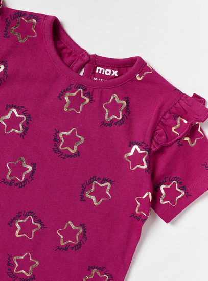 All-Over Star Print Frill Detail T-shirt