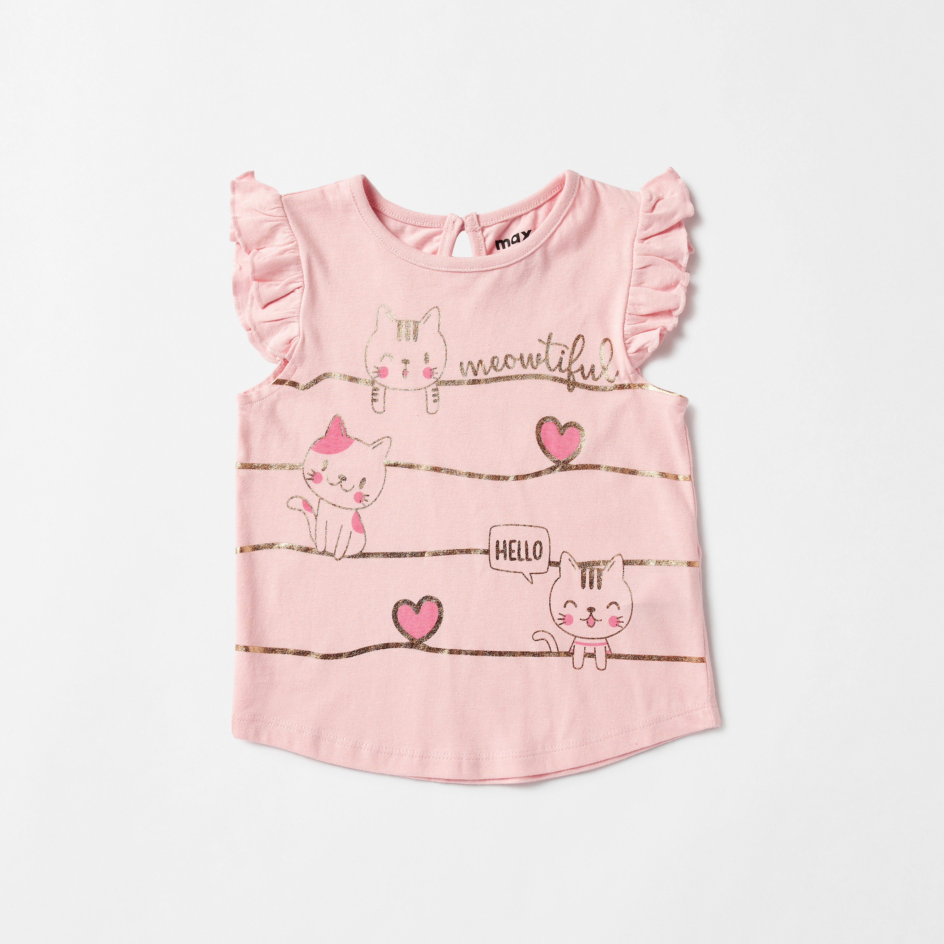FOIL PRINT BABY TUNIC TOP Gold Foil Print Cut-Out Draped