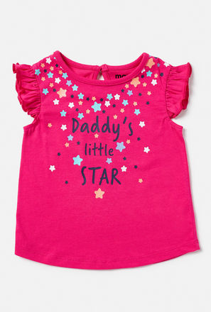 Slogan and Star Print T-shirt with Frill Detail