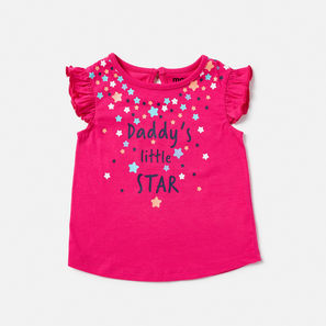 Slogan and Star Print T-shirt with Frill Detail