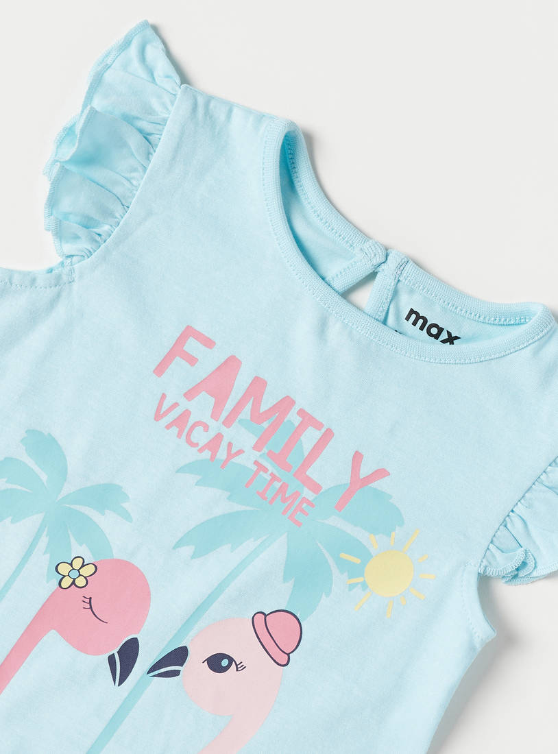 Flamingo Print Top with Ruffles-T-shirts-image-1